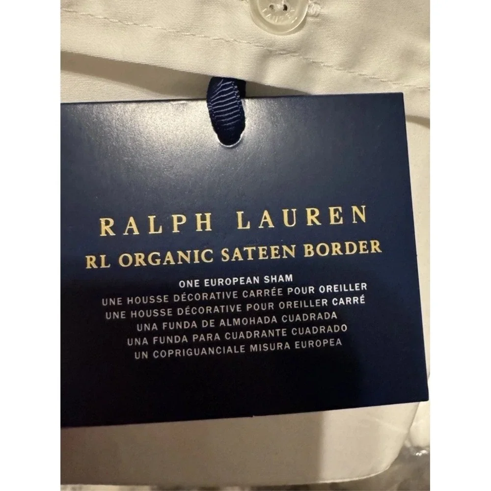 NEW RALPH LAUREN Organic Cotton Sateen Border Euro Sham White Parchment $185‎